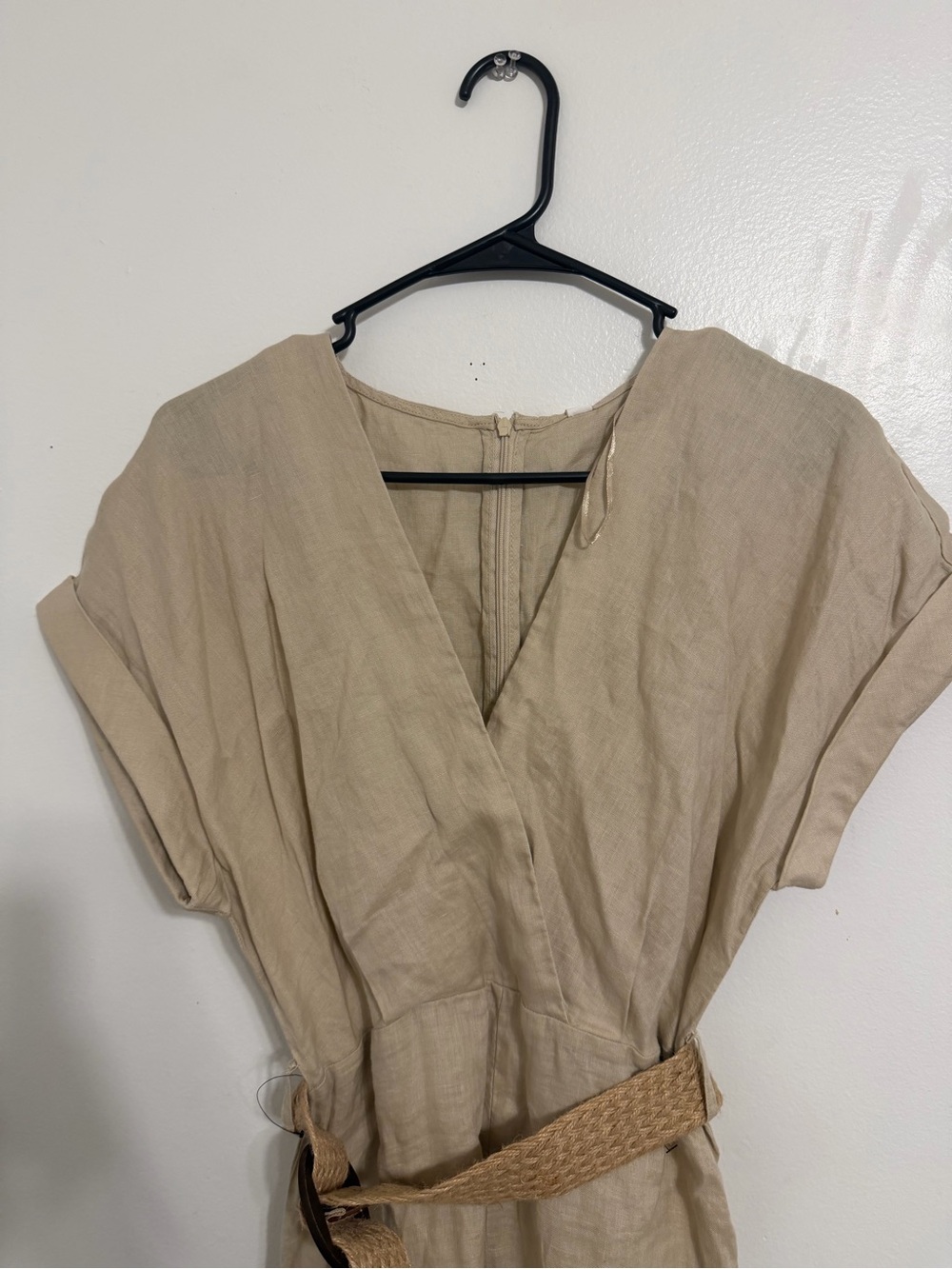 Mango Beige V-Neck Linen-Blend Tunic